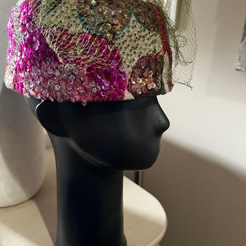 Sequin Embellished Hat with Veil